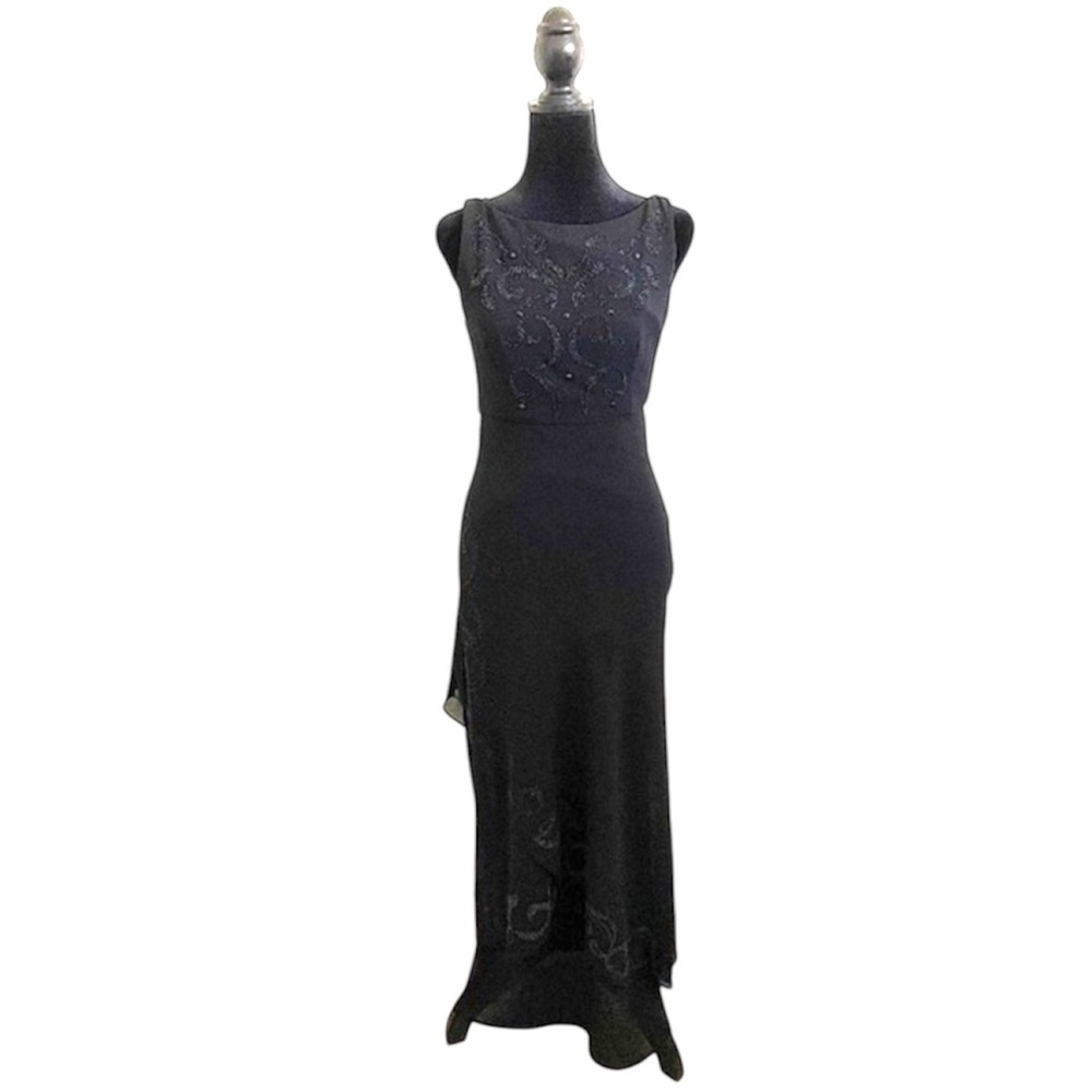 Y2K Vintage Jessica McClintock Beaded Embellished Black Gown 0043